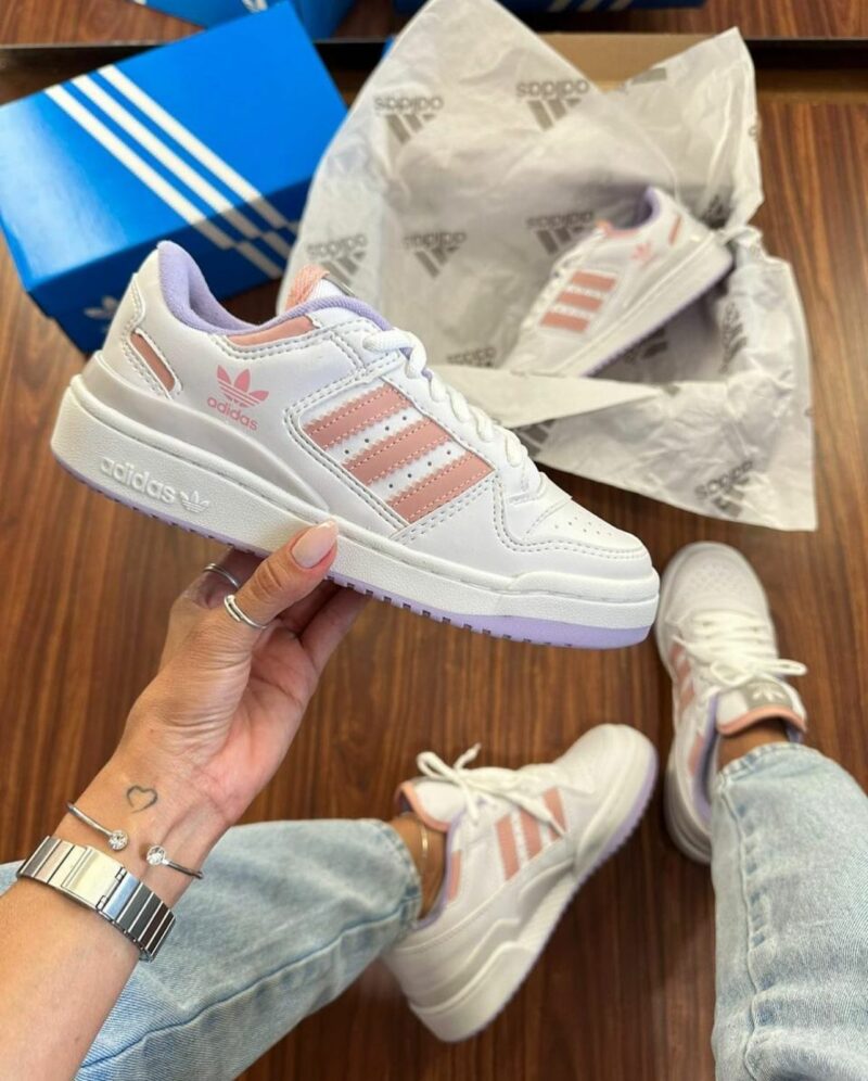 Tênis Adidas Branco Lilás Rosa